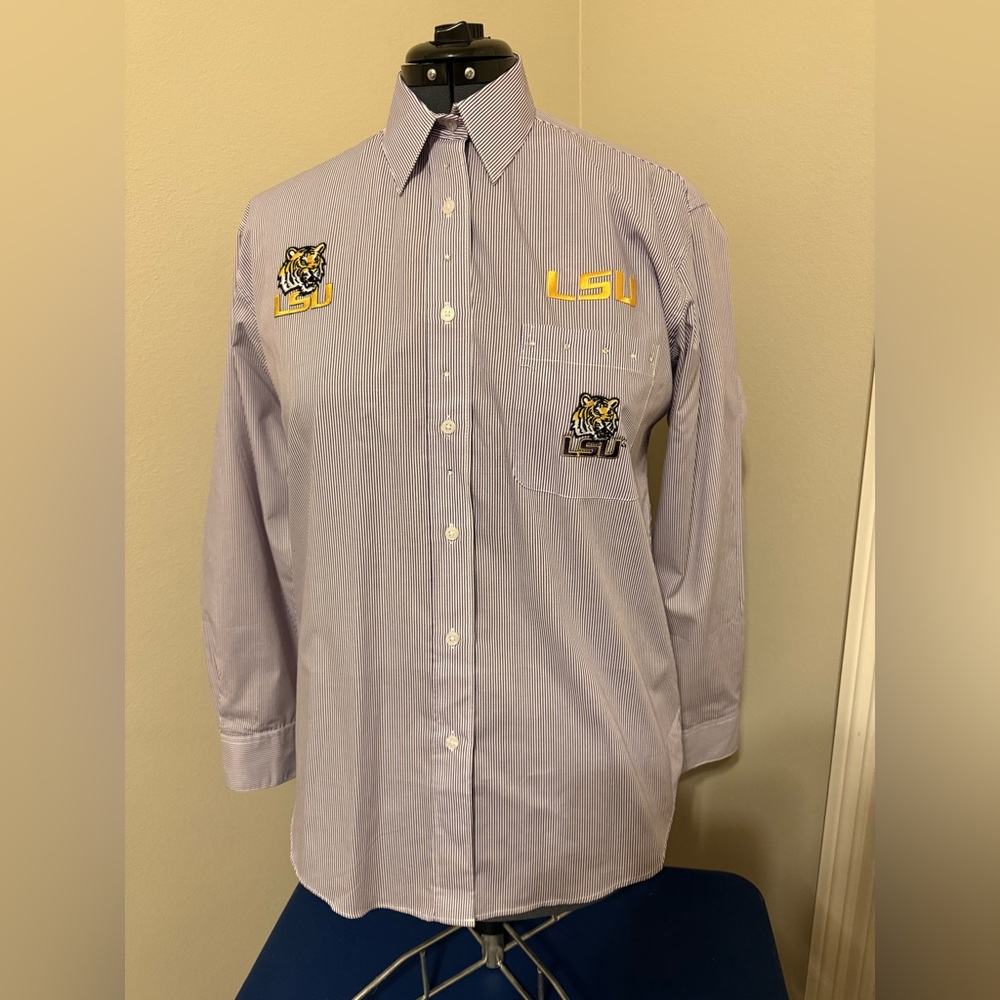 LSU Tigers Ladies Oxford Stripe Long Sleeve Dress Shirt